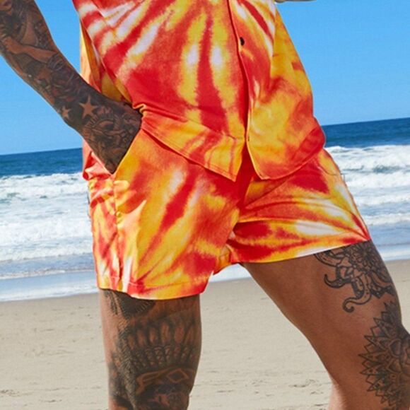 𝅺NEW F21 Orange Tie Dye Elastic Waist Shorts - Picture 1 of 4